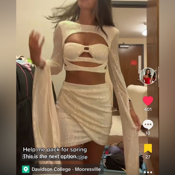 Fashion Nova Dresses & Skirts - Fashion Nova That Glimmer Glow Sequin Skirt Set - White/Pink